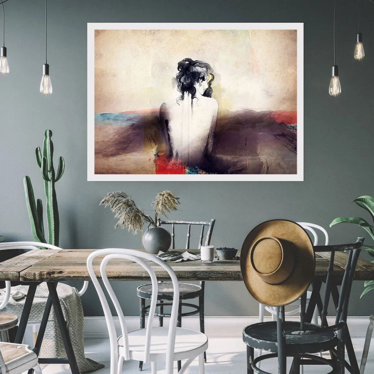 Affiche - Poster - Un portrait subtil d'une femme dans un style artistique - 100x70cm - Lignes lisses, formes ovales - Décoration murale moderne pour le salon et la chambre ARTTOR