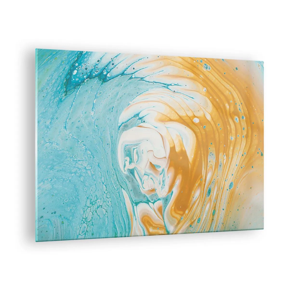 Impression sur verre - Image sur verre - Tourbillon pastel aux couleurs bleu et jaune - 70x50cm - Tourbillon pastel - Décoration murale moderne pour le salon et la chambre ARTTOR
