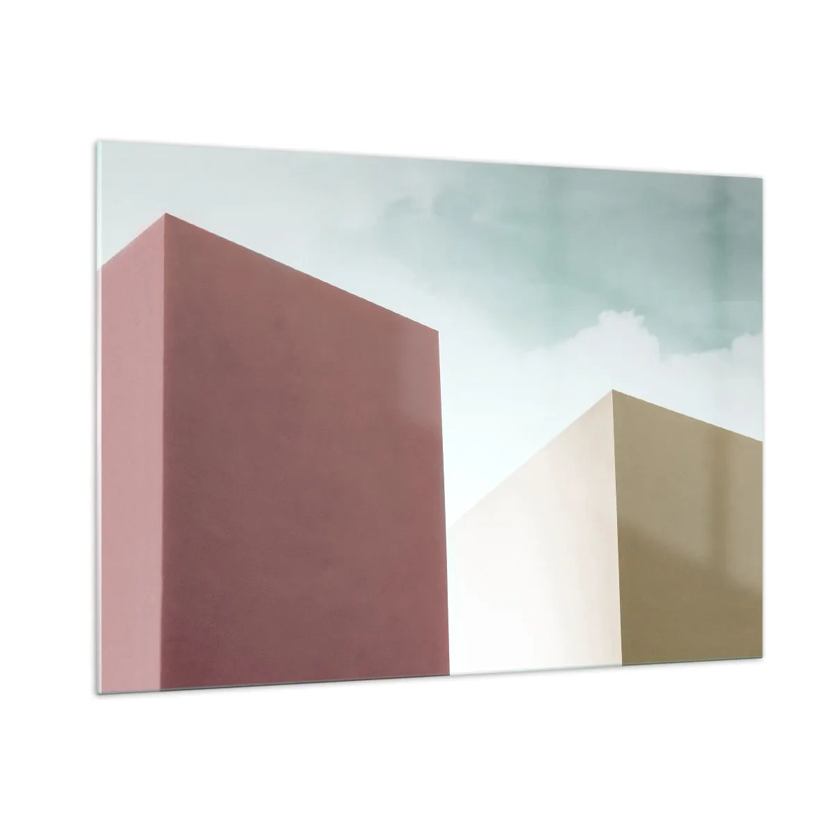 Impression sur verre - Image sur verre - Bâtiments géométriques aux couleurs pastel - 100x70cm - La géométrie d'un été ensoleillé - Décoration murale moderne pour le salon et la chambre ARTTOR