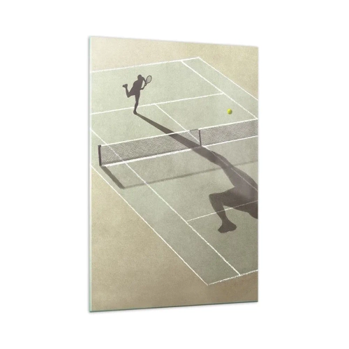 Impression sur verre - Image sur verre - L'ombre d'un joueur de tennis sur le court pendant un match de tennis - 70x100cm - Dépassement de soi - Décoration murale moderne pour le salon et la chambre ARTTOR