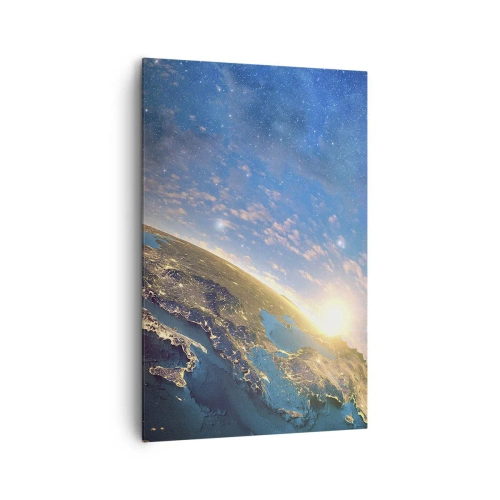 Impression sur toile - Image sur toile - Vue de la Terre depuis l'espace au lever du soleil - 80x120cm - Regardons-nous de loin - Décoration murale moderne pour le salon et la chambre ARTTOR