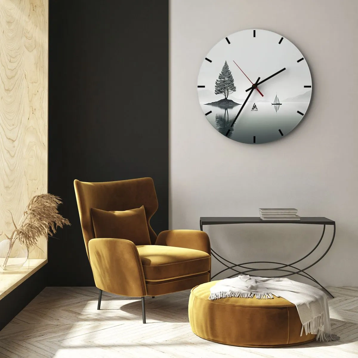 Horloge murale - Pendule murale - Un paysage minimaliste avec une île, un arbre et un voilier sur l'eau. - 30x30cm - Un rêve somnolent - Décoration murale moderne pour le salon, la cuisine et la chambre ARTTOR