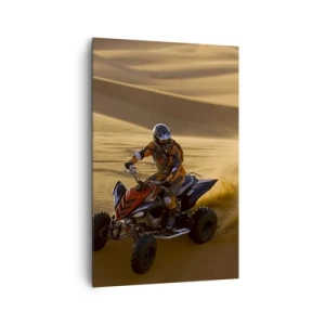 Impression sur toile - Image sur toile - Un motocycliste sur un quad traversant à toute vitesse les dunes de sable du désert - 80x120cm - Sur les vagues de sable - Décoration murale moderne pour le salon et la chambre ARTTOR
