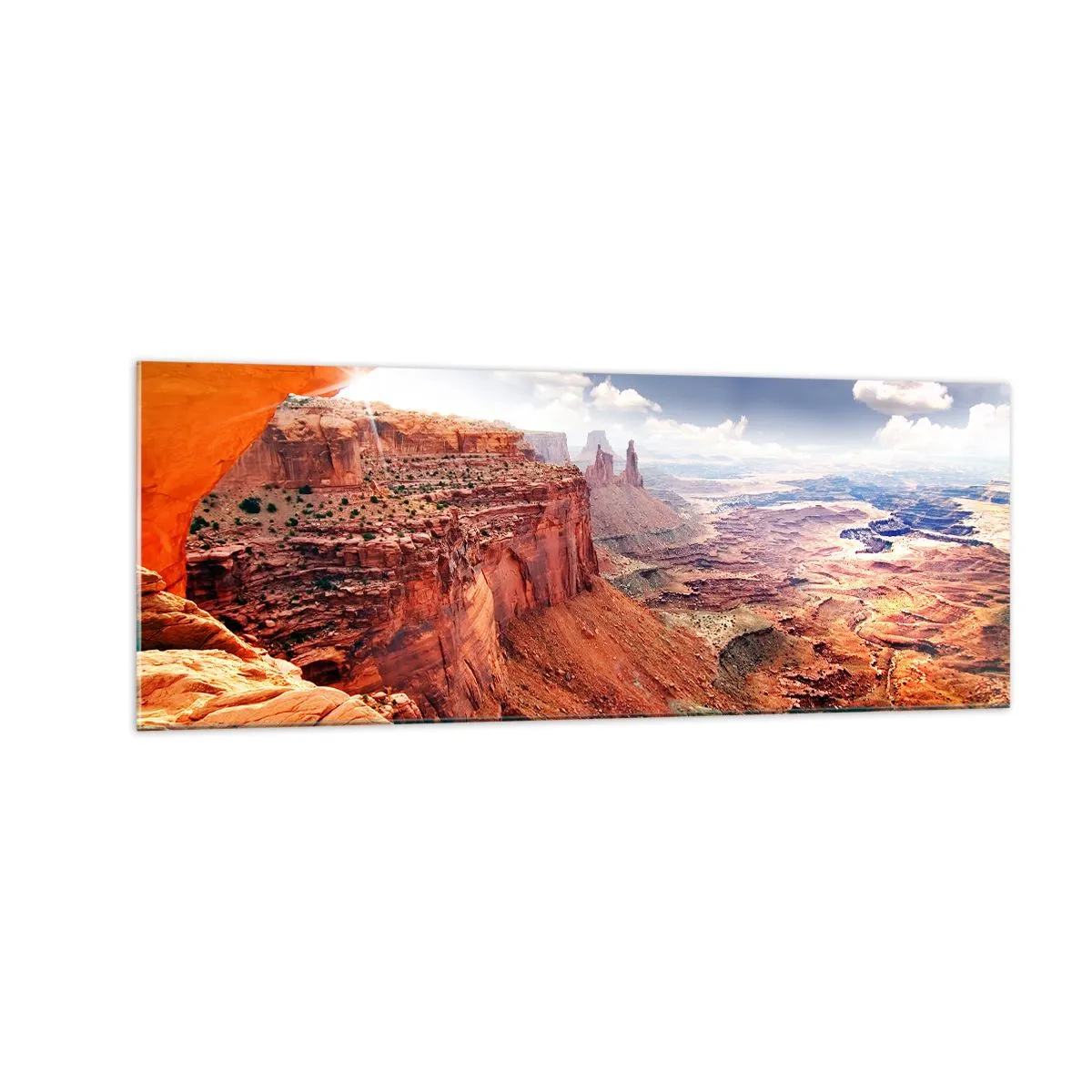 Impression sur verre - Image sur verre - Canyon vu à travers une fenêtre rocheuse aux tons rocheux chauds - 140x50cm - Sculpté par la nature elle-même - Décoration murale moderne pour le salon et la chambre ARTTOR