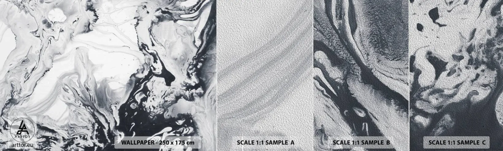 Échantillon de Papier Peint Premium Sand - Au centre de la Terre - Abstraction, Morceau, Noir et blanc - 100x30 cm