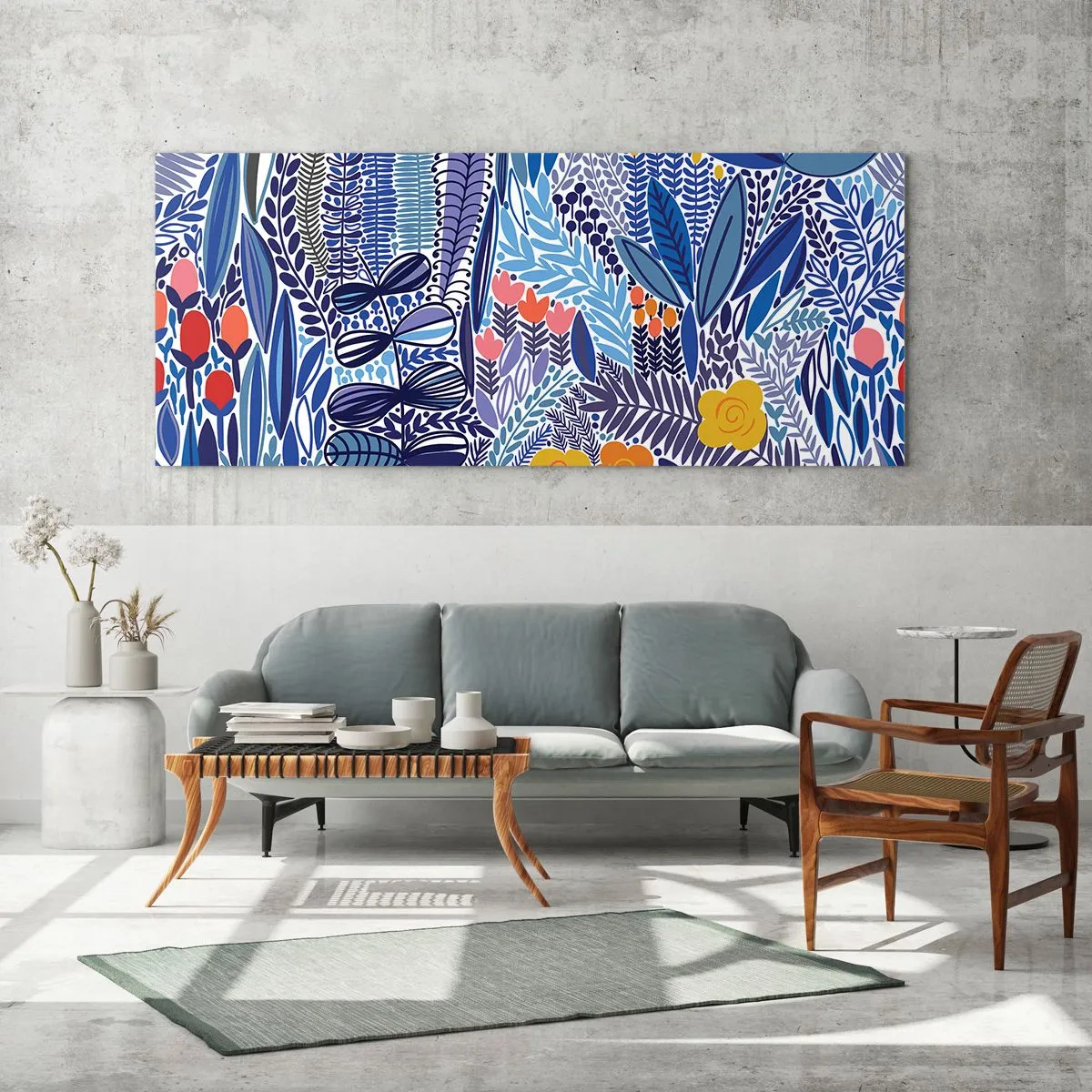 Impression sur verre - Image sur verre - Un motif végétal coloré dans un style graphique moderne - 120x50cm - Jardin hawaïen - Décoration murale moderne pour le salon et la chambre ARTTOR