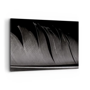 Impression sur toile - Image sur toile - Texture de plumes noires et blanches dans un style minimaliste - 120x80cm - La plume – un design magnifique - Décoration murale moderne pour le salon et la chambre ARTTOR