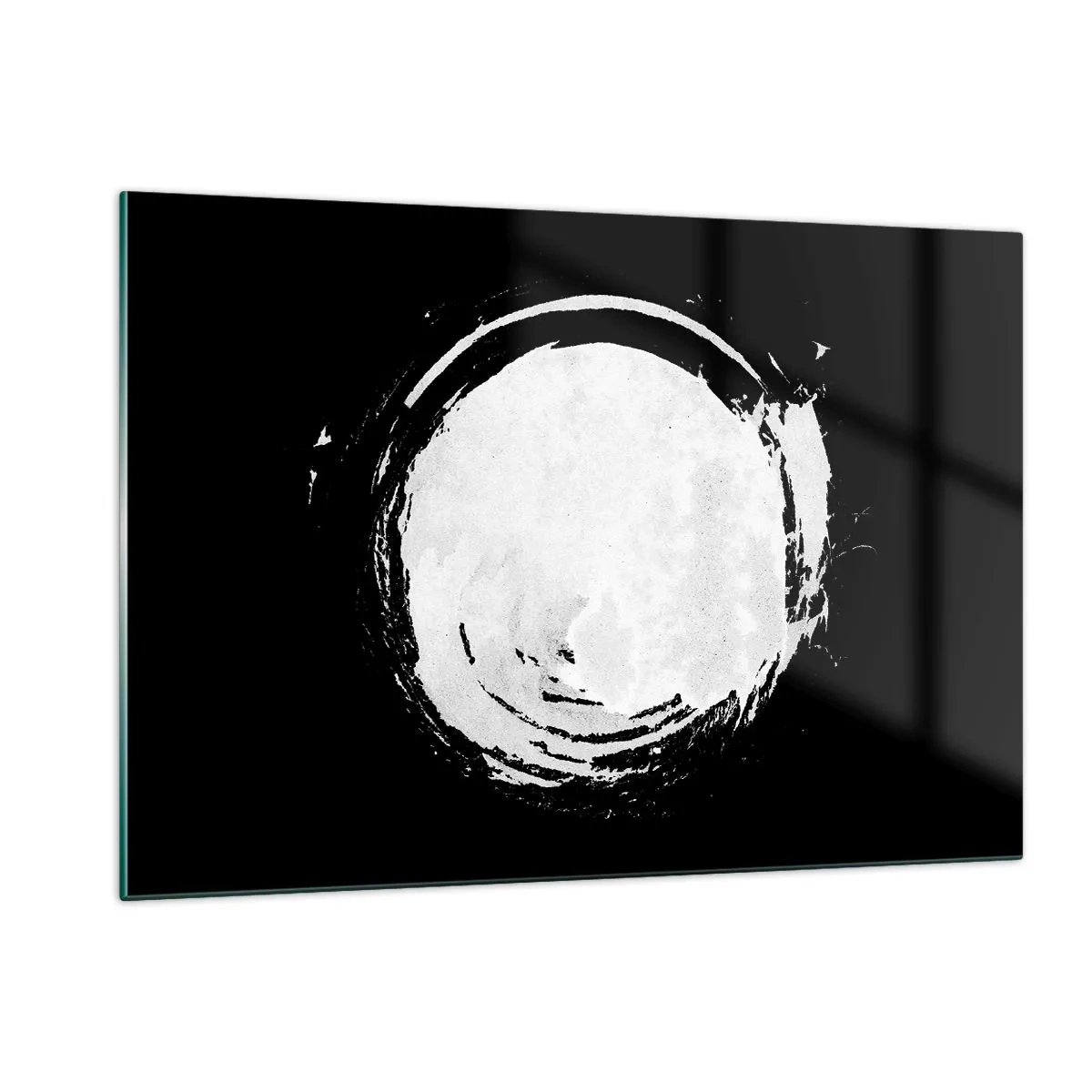 Impression sur verre - Image sur verre - Cercle abstrait blanc sur fond noir - 120x80cm - Belle sortie - Décoration murale moderne pour le salon et la chambre ARTTOR
