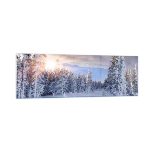 Impression sur verre - Image sur verre - Paysage d'hiver avec une forêt enneigée au coucher du soleil - 160x50cm - Un spectacle enneigé de la nature - Décoration murale moderne pour le salon et la chambre ARTTOR