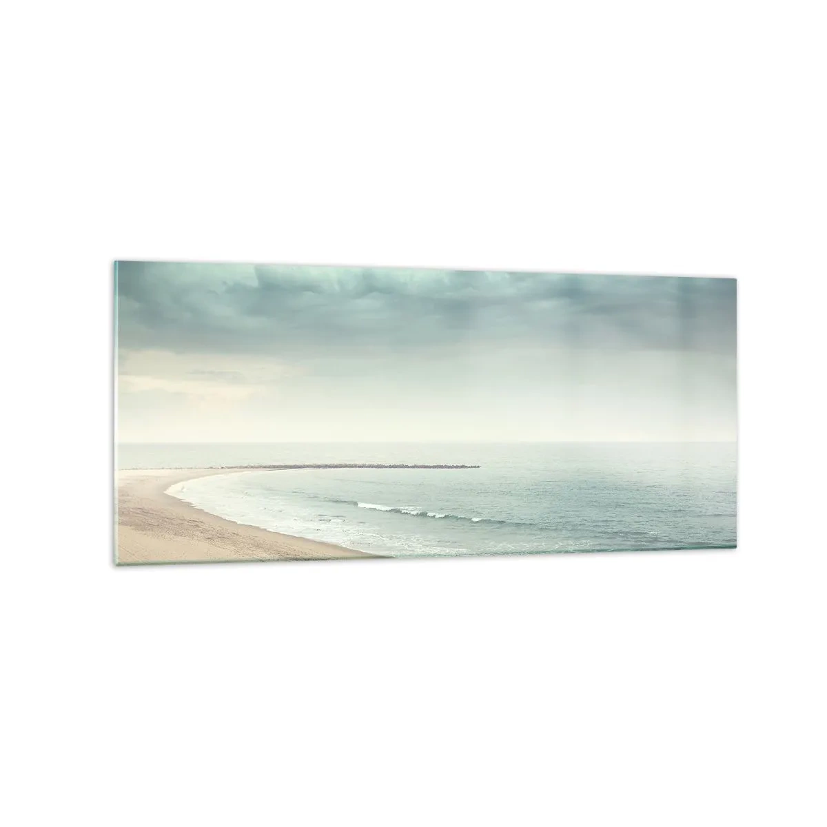 Impression sur verre - Image sur verre - Une silhouette solitaire sur une plage déserte au bord d'une mer calme - 120x50cm - à la recherche de la paix - Décoration murale moderne pour le salon et la chambre ARTTOR