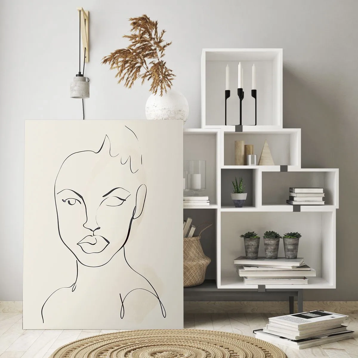 Impression sur verre - Image sur verre - Le contour du visage est dans des tons de noir avec de subtils accents roses. - 50x70cm - Esquisse de la sensualité - Décoration murale moderne pour le salon et la chambre ARTTOR