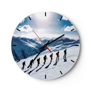 Horloge murale - Pendule murale - Un groupe d'alpinistes dans des montagnes enneigées sous un ciel clair - 30x30cm - L'équipe des conquérants - Décoration murale moderne pour le salon, la cuisine et la chambre ARTTOR