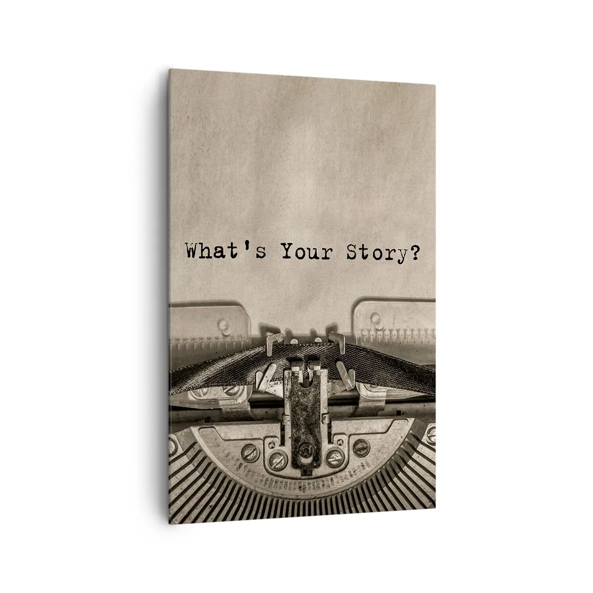 Impression sur toile - Image sur toile - Une machine à écrire avec les mots « Quelle est votre histoire ? » - 80x120cm - Réponds-moi - Décoration murale moderne pour le salon et la chambre ARTTOR