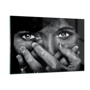 Impression sur verre - Image sur verre - Un portrait en noir et blanc avec un regard émotionnel - 120x80cm - Je ne dirai pas qui a peint - Décoration murale moderne pour le salon et la chambre ARTTOR