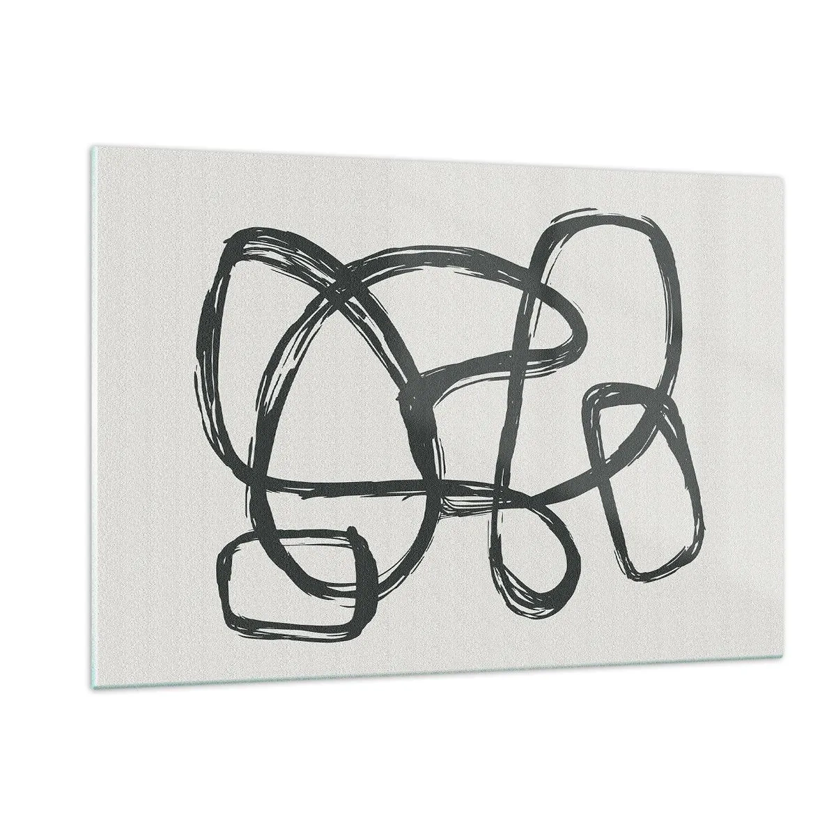 Impression sur verre - Image sur verre - Des boucles et des lignes noires forment une composition abstraite sur fond blanc. - 120x80cm - Abstraction en boucle - Décoration murale moderne pour le salon et la chambre ARTTOR