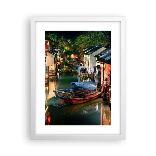 Affiche dans un cadre blanc - Poster - Soirée dans une rue chinoise - 30x40 cm
