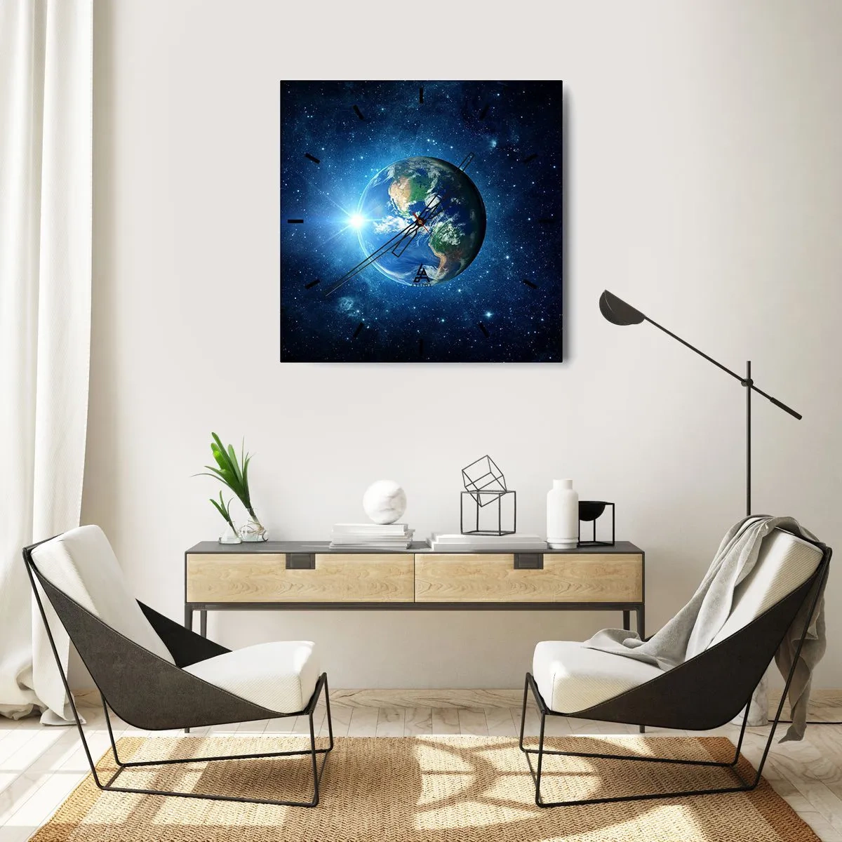 Horloge murale - Pendule murale - La Terre dans l'espace entourée d'étoiles et de lumière - 30x30cm - Nous sommes au paradis - Décoration murale moderne pour le salon et la chambre ARTTOR
