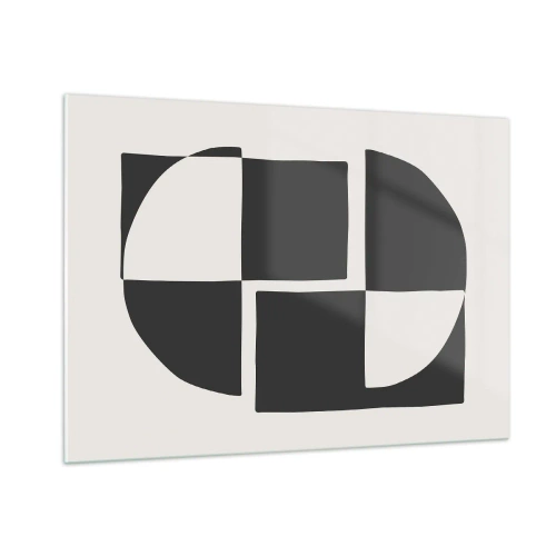 Impression sur verre - Image sur verre - Composition géométrique de formes noires et blanches - 100x70cm - Antithèse - Synthèse - Décoration murale moderne pour le salon et la chambre ARTTOR