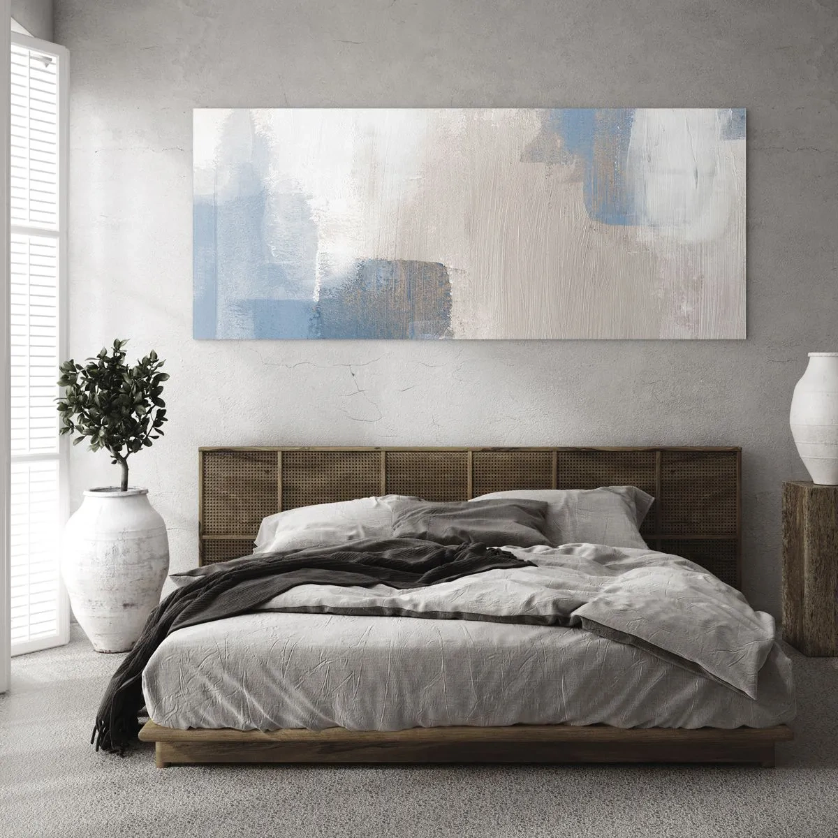 Impression sur verre - Image sur verre - Abstraction rose derrière un rideau de bleu - 100x40 cm