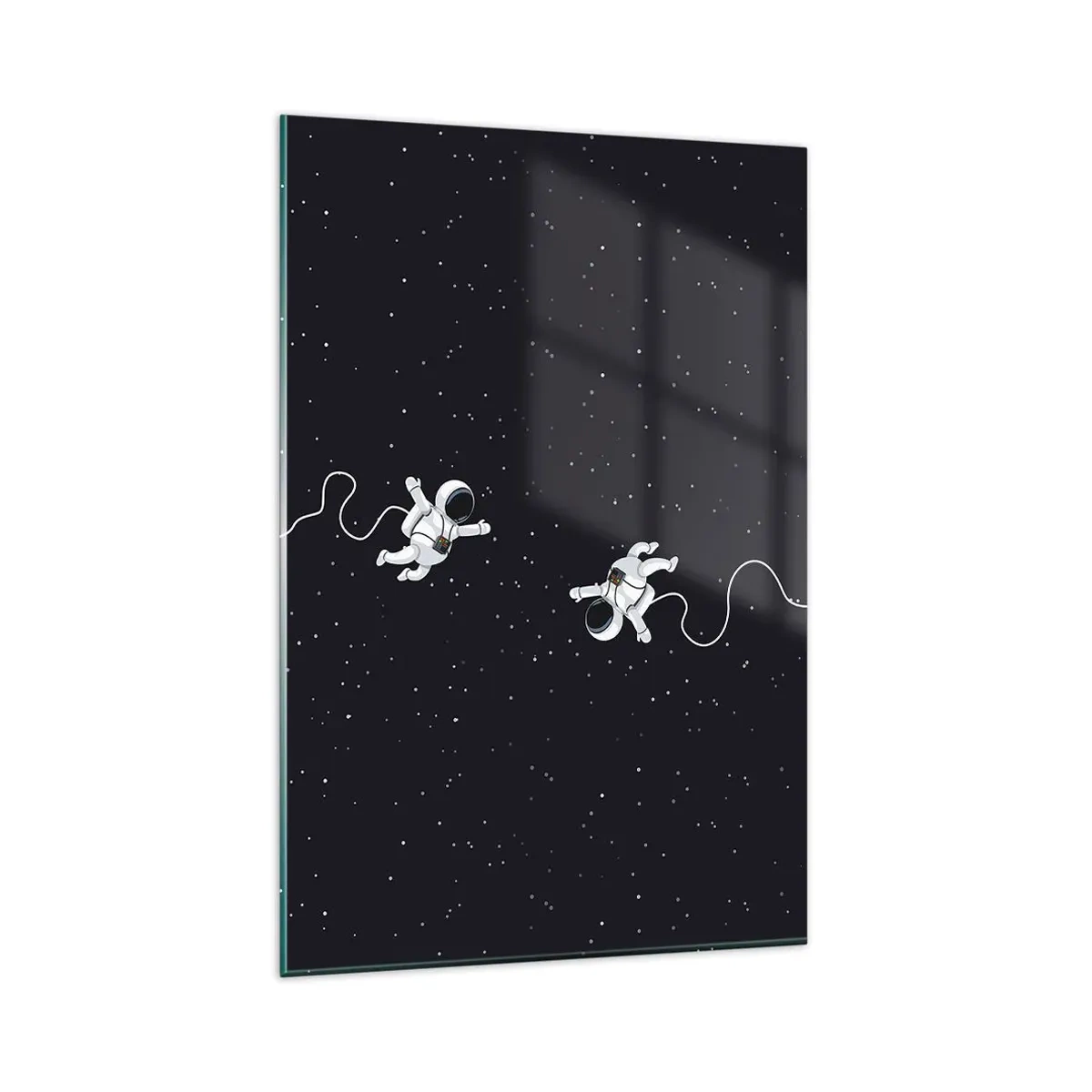 Impression sur verre - Image sur verre - Des astronautes flottant dans l'espace sur fond d'étoiles - 80x120cm - Sortie cosmique - Décoration murale moderne pour le salon et la chambre ARTTOR