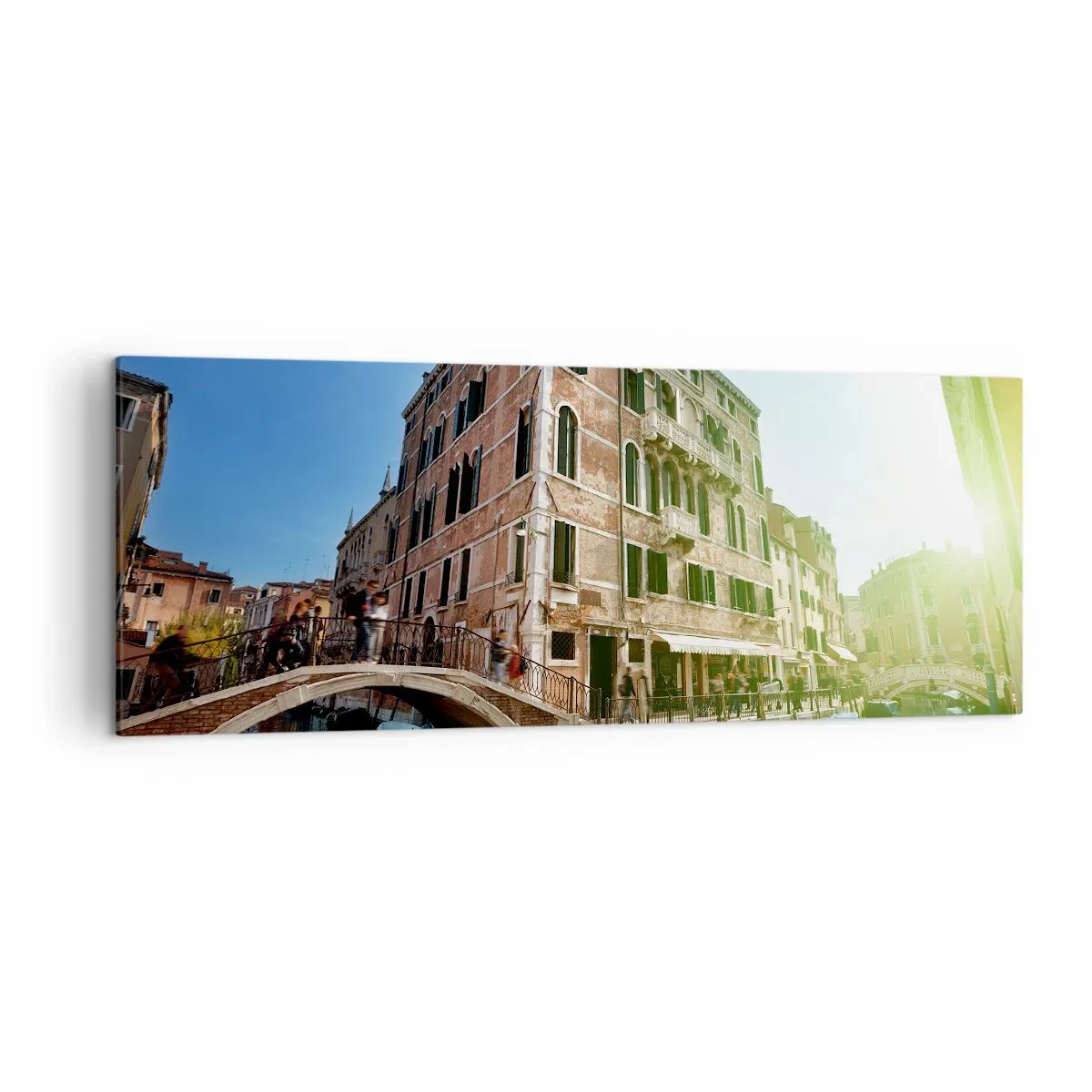 Impression sur toile - Image sur toile - Pont et canal de Venise avec une architecture historique - 140x50cm - Venise - Amore Moi - Décoration murale moderne pour le salon et la chambre ARTTOR