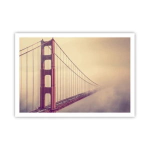 Affiche - Poster - Un pont dans le brouillard aux tons pastel, symbole d'élégance et de paix - 100x70cm - Entre ciel et terre - Décoration murale moderne pour le salon et la chambre ARTTOR