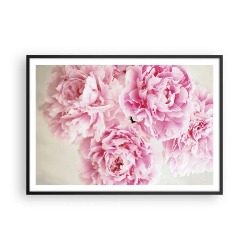Affiche dans un cadre noir - Poster - Un bouquet de pivoines roses sur fond clair - 100x70cm - En glamour rose - Décoration murale moderne pour le salon et la chambre ARTTOR