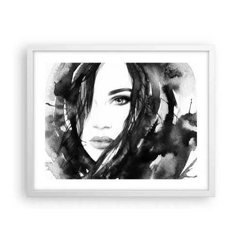 Affiche dans un cadre blanc - Poster - Portrait d'une dame en noir et blanc - 50x40 cm