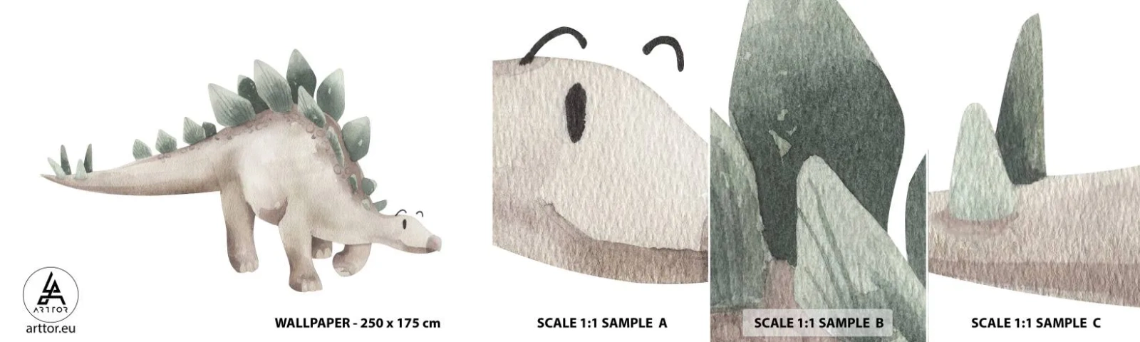 Échantillon De Papier Peint Standard Eco - Votre ami - Dinosaure, Enfants, stégosaure - 100x30 cm