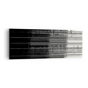 Impression sur toile - Image sur toile - Composition abstraite de lignes en noir et blanc contrastés - 140x50cm - Ondes et vibrations - Décoration murale moderne pour le salon et la chambre ARTTOR