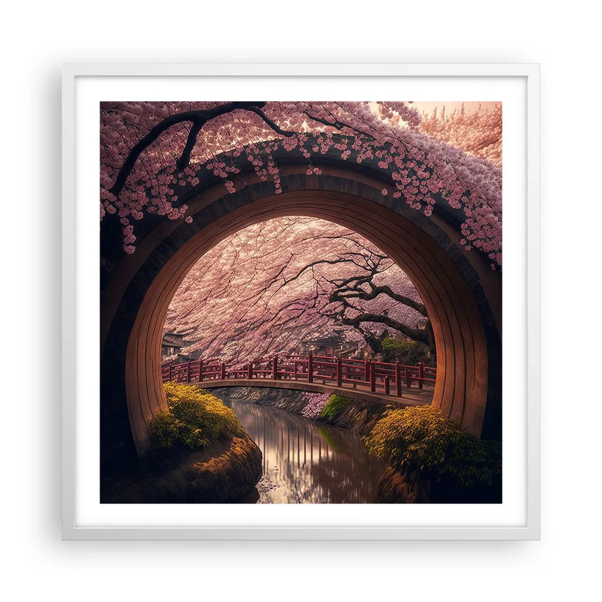 Affiche dans un cadre blanc - Poster - Printemps japonais - 60x60 cm