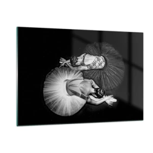 Impression sur verre - Image sur verre - Deux ballerines dans une pose de repos portant des tutus noirs et blancs - 120x80cm - Jin et jang – équilibre idéal - Décoration murale moderne pour le salon et la chambre ARTTOR