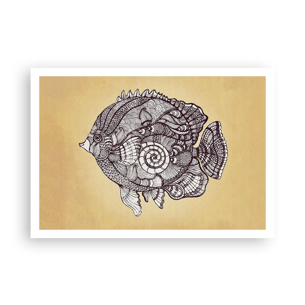 Affiche - Poster - Poisson décoratif dans un style de dessin avec des motifs - 100x70cm - D'un océan d'ornements - Décoration murale moderne pour le salon et la chambre ARTTOR
