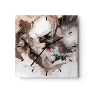 Horloge murale - Pendule murale - Motif abstrait dans les tons de marron et de blanc - 30x30cm - La naissance d'une galaxie - Décoration murale moderne pour le salon et la chambre ARTTOR