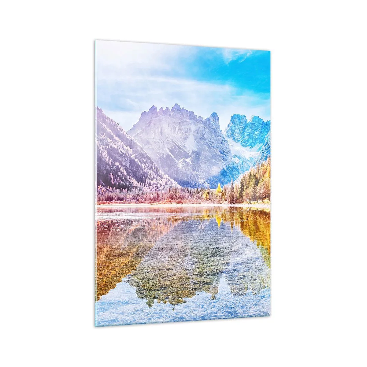 Impression sur verre - Image sur verre - Paysage de montagne d'automne avec un lac - 70x100cm - C'est déjà le printemps à la montagne - Décoration murale moderne pour le salon et la chambre ARTTOR