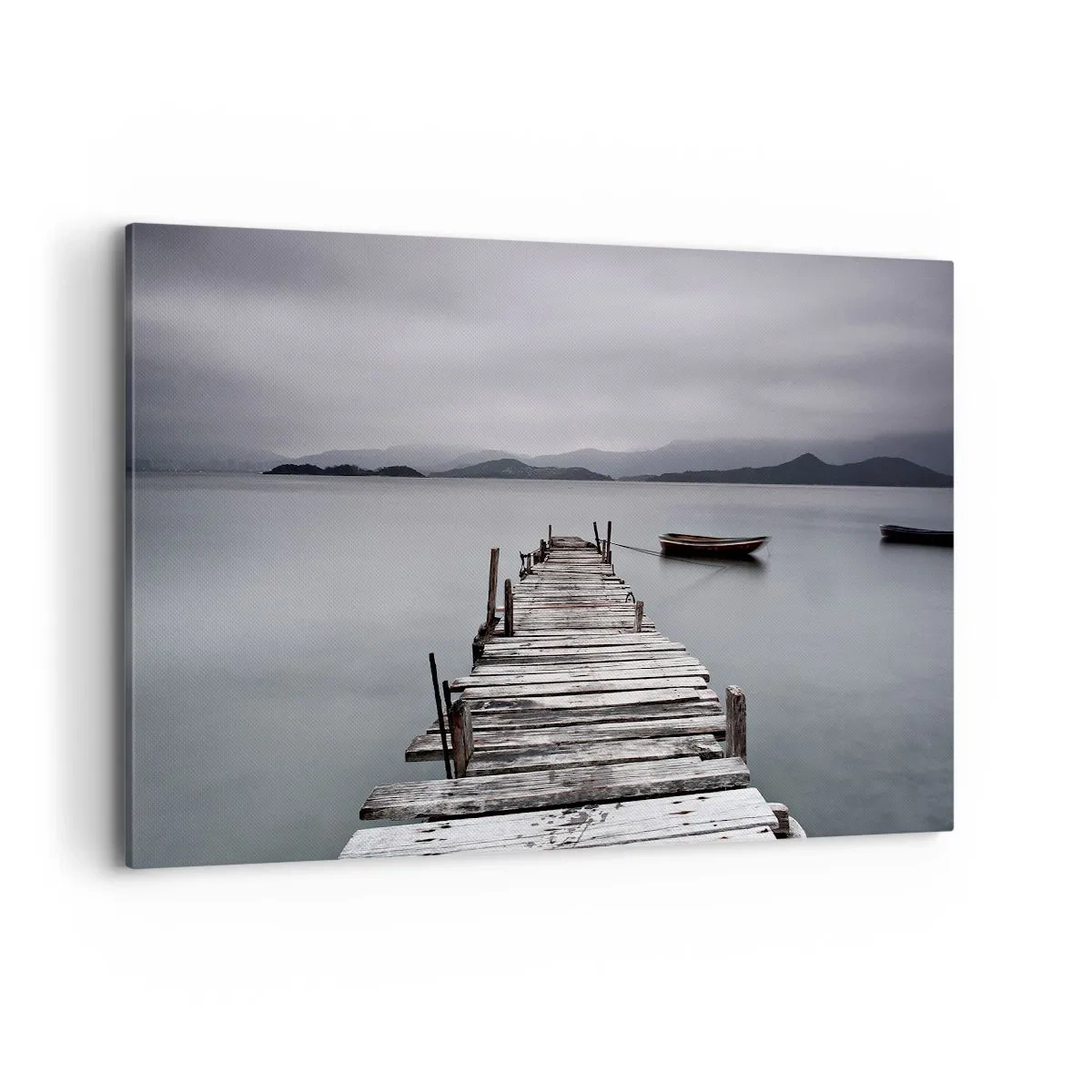 Impression sur toile - Image sur toile - Un pont en bois menant à la surface calme du lac - 100x70cm - Tu peux partir demain - Décoration murale moderne pour le salon et la chambre ARTTOR
