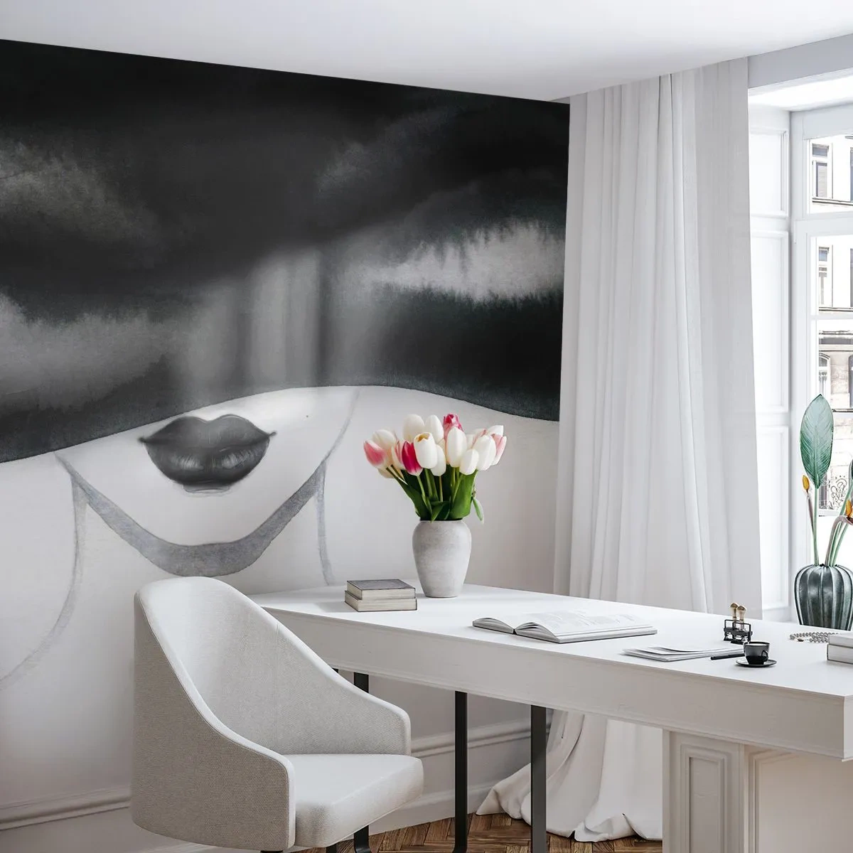 Papier Peint Photo Premium Canvas - Un portrait subtil d'une femme au visage couvert dans un style monochrome. - 100x70cm - Un mystère sensuel - Décoration murale moderne pour le salon et la chambre ARTTOR