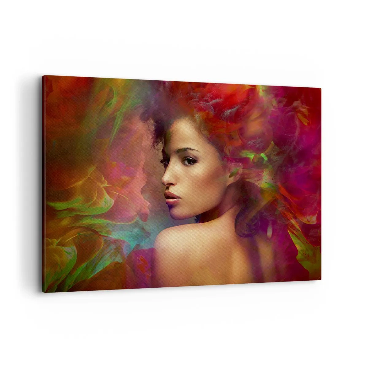 Impression sur toile - Image sur toile - Une femme aux reflets colorés créant un arrière-plan abstrait - 100x70cm - Plus beau qu'un arc-en-ciel, aussi délicat qu'un brouillard - Décoration murale moderne pour le salon et la chambre ARTTOR