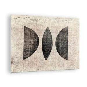 Impression sur verre - Image sur verre - Formes géométriques noires sur fond beige - 70x50cm - Abstraction ethnique - Décoration murale moderne pour le salon et la chambre ARTTOR