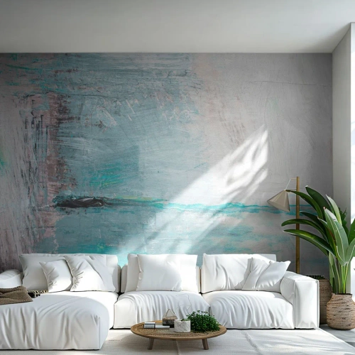 Papier peint sur mesure Premium Sand - Horizontalement en bleu - Abstraction, Morceau, Modèle moderne