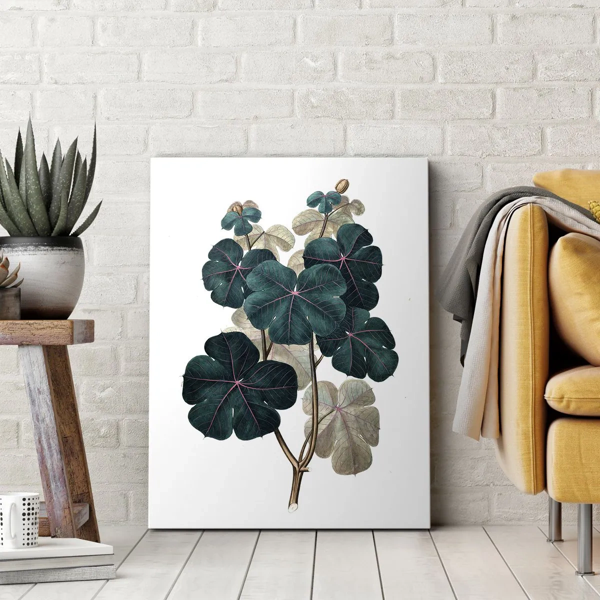 Impression sur toile - Image sur toile - Illustration botanique avec des feuilles dans les tons de vert et de beige - 70x100cm - De l'ancien herbier - Décoration murale moderne pour le salon et la chambre ARTTOR