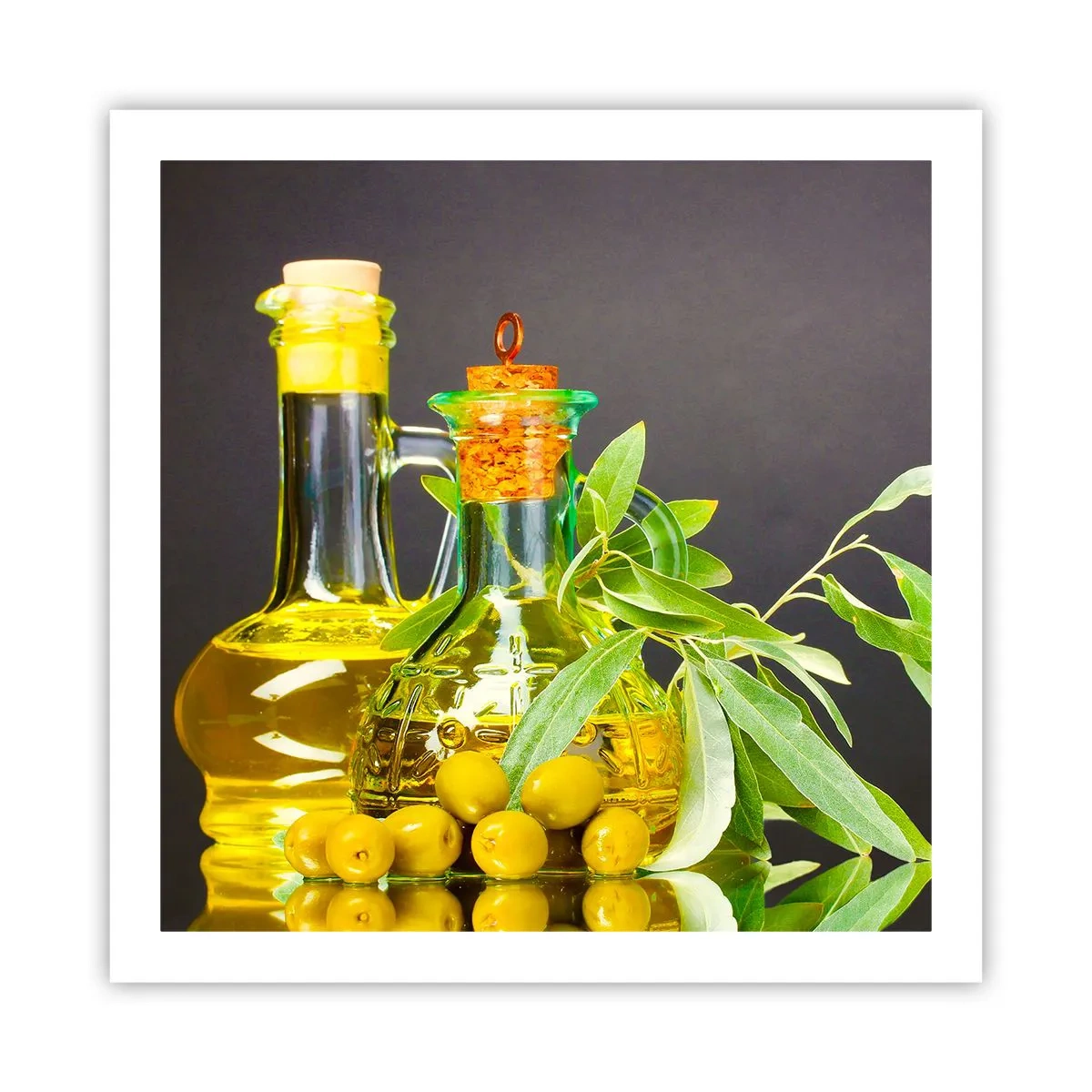 Affiche - Poster - Nature morte aux olives et à l'huile d'olive - 60x60 cm
