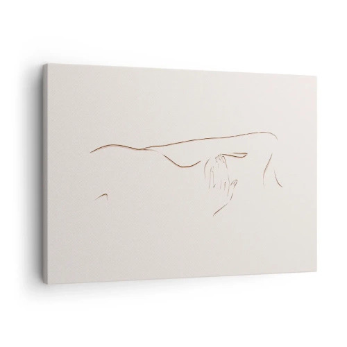 Impression sur toile - Image sur toile - Un dessin au trait subtil d'une silhouette sur un fond clair - 70x50cm - La forme du désir - Décoration murale moderne pour le salon et la chambre ARTTOR