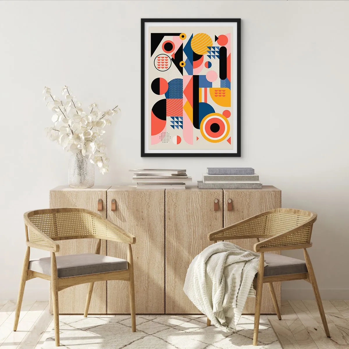 Affiche dans un cadre noir - Poster - Abstraction géométrique colorée avec des formes dynamiques - 50x70cm - Composition : jouer - Décoration murale moderne pour le salon et la chambre ARTTOR