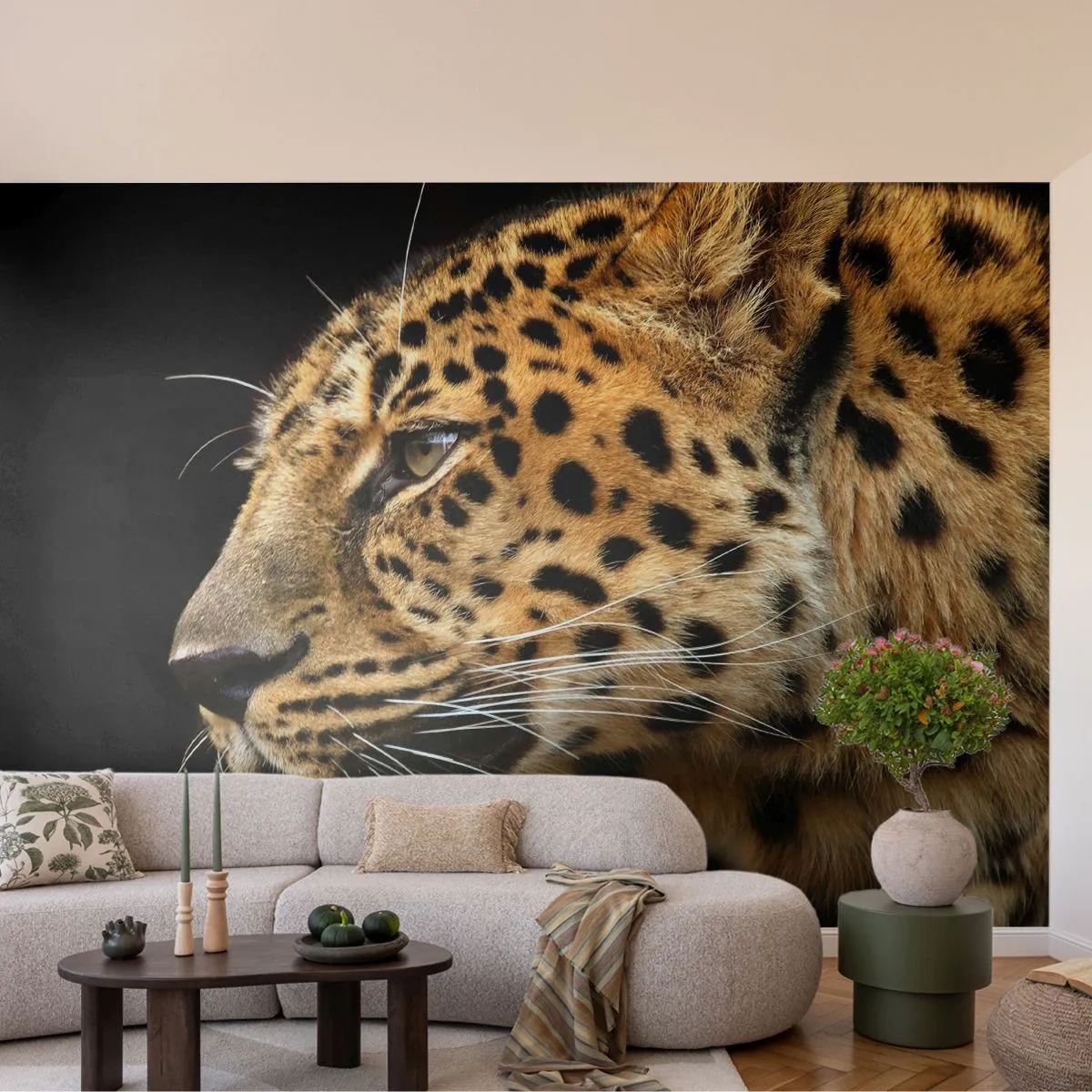 Papier Peint Autocollant Deluxe Sticker - Calme, concentré, prêt - Animaux, léopard, Afrique - 200x140 cm