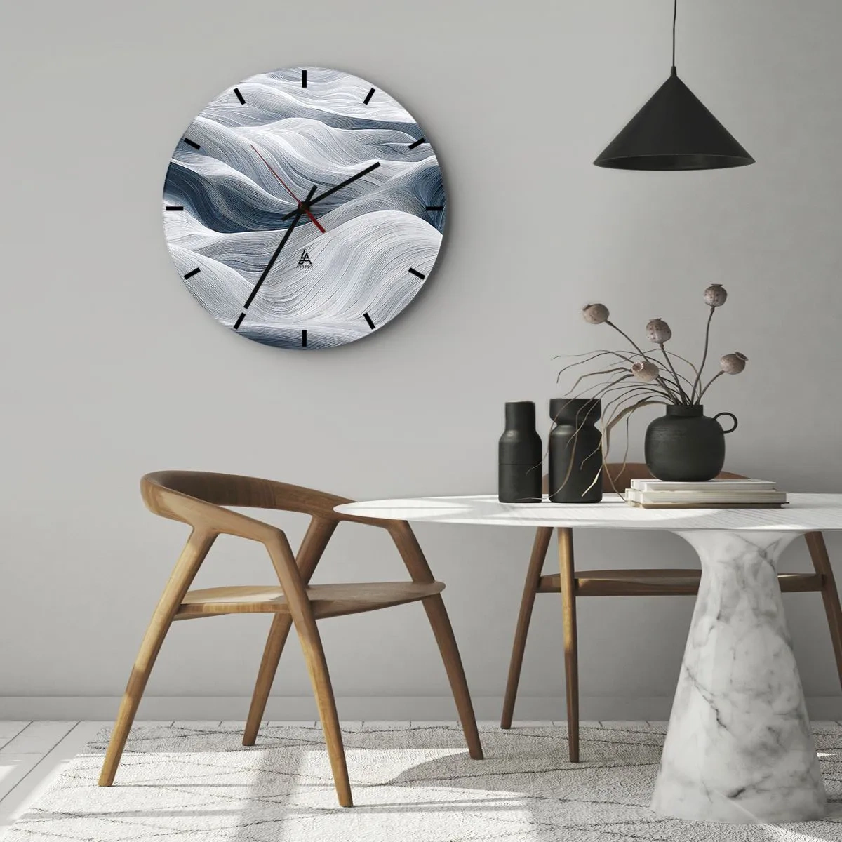 Horloge murale - Pendule murale - Vagues blanches et bleues - 30x30 cm