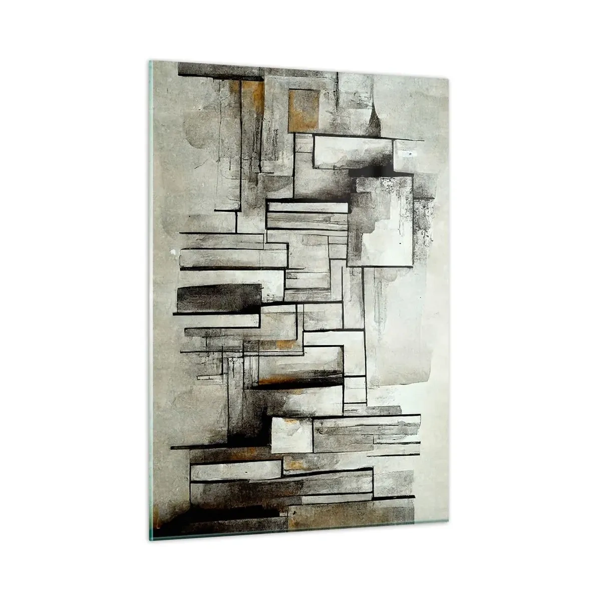 Impression sur verre - Image sur verre - Composition géométrique de rectangles dans des tons gris tamisés - 50x70cm - Le pouvoir de la simplicité - Décoration murale moderne pour le salon et la chambre ARTTOR