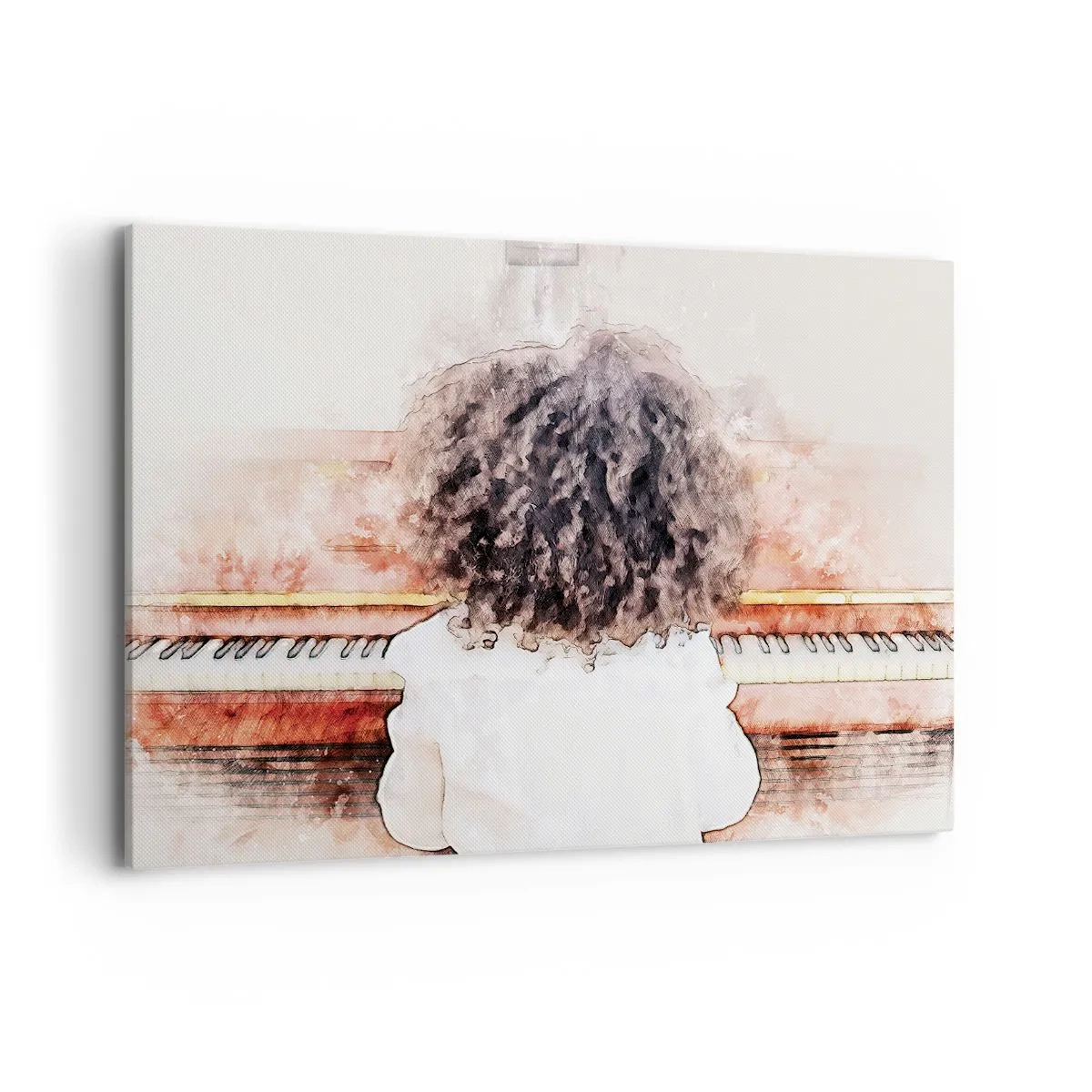 Impression sur toile - Image sur toile - Une fille aux cheveux touffus au piano - 120x80cm - Dans un nouveau monde - Décoration murale moderne pour le salon et la chambre ARTTOR