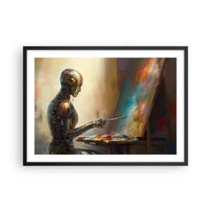 Affiche dans un cadre noir - Poster - Un robot peignant sur une toile dans un style artistique - 70x50cm - L'art du futur - Décoration murale moderne pour le salon et la chambre ARTTOR