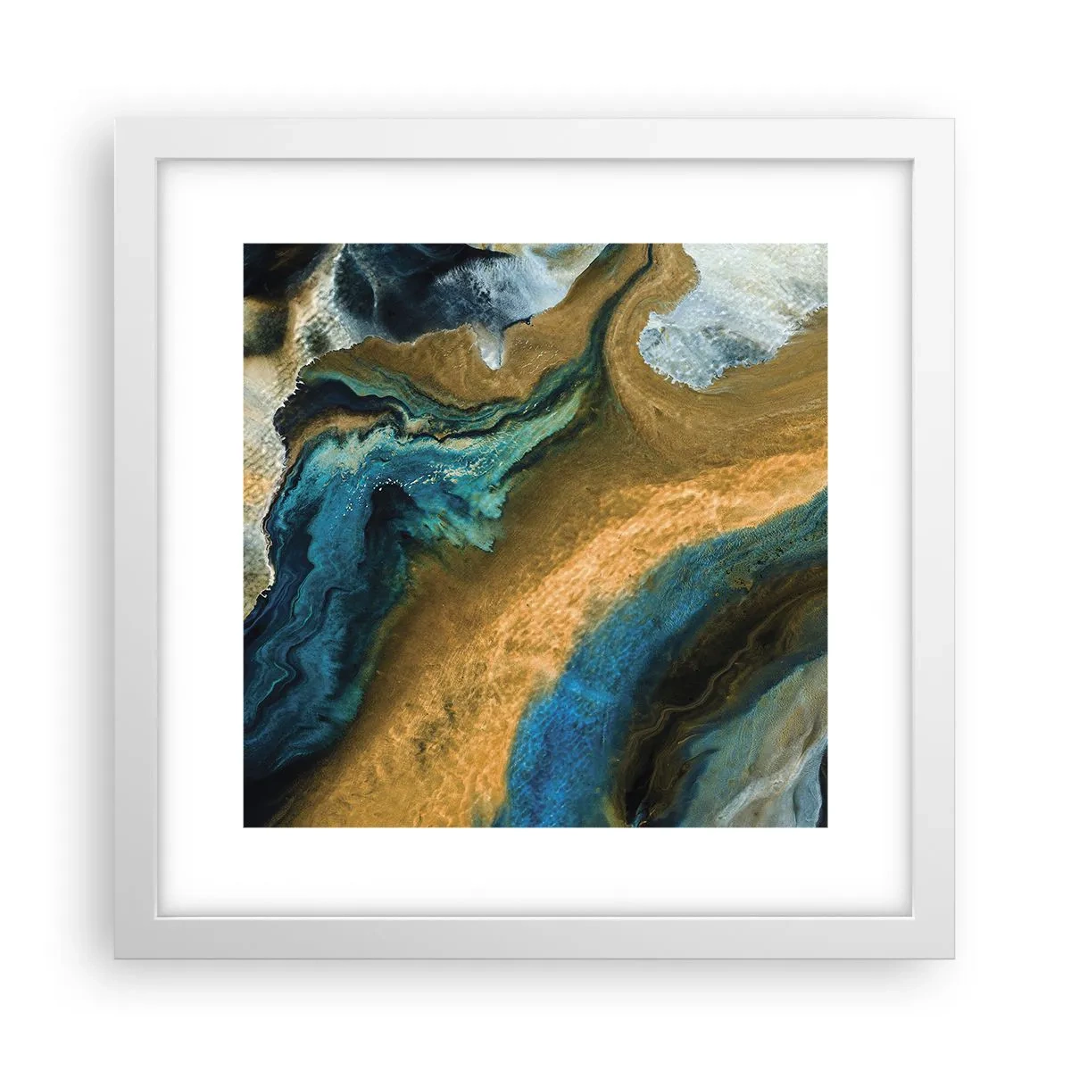 Affiche dans un cadre blanc - Poster - Bleu - jaune - influences mutuelles - 30x30 cm